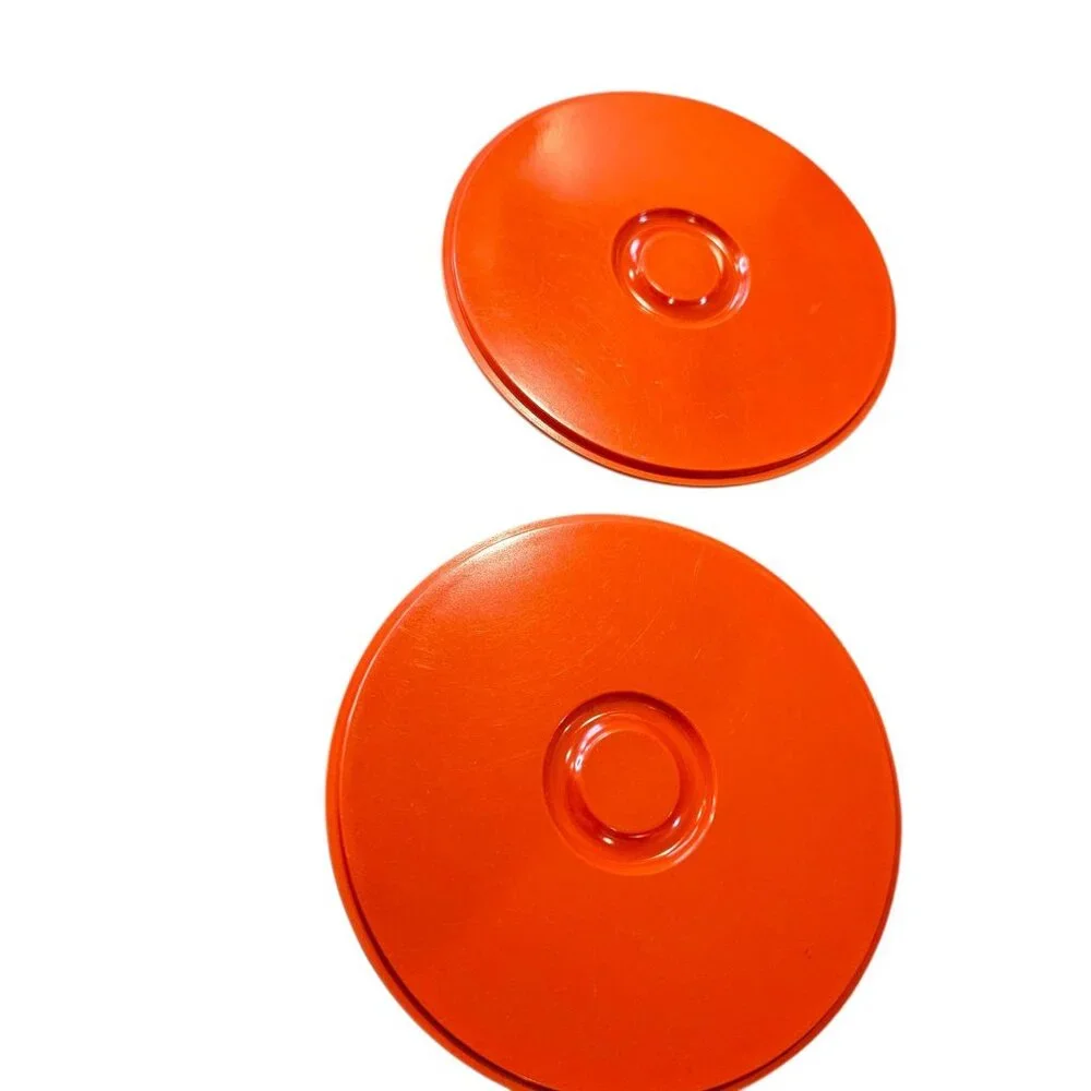 MCM 2 HELLER Bowls Finger Lid Vibrant Orange Massimo Vignelli Melamine 1 Cracked